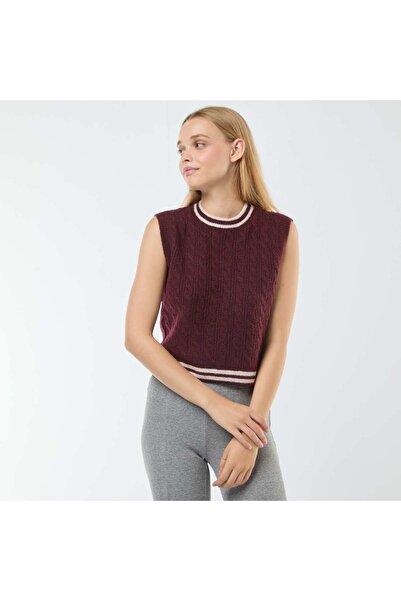 KIABI Cable-knit sleeveless sweater RED