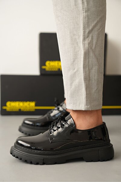 pabucmarketi Lace-Up Men's Casual Shoes Black Patent Leather