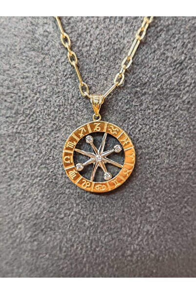 Berr Diamond 14 AYAR ALTIN İTALYAN ATAŞ ZİNCİRLİ BURÇLU PUSULA KOLYE