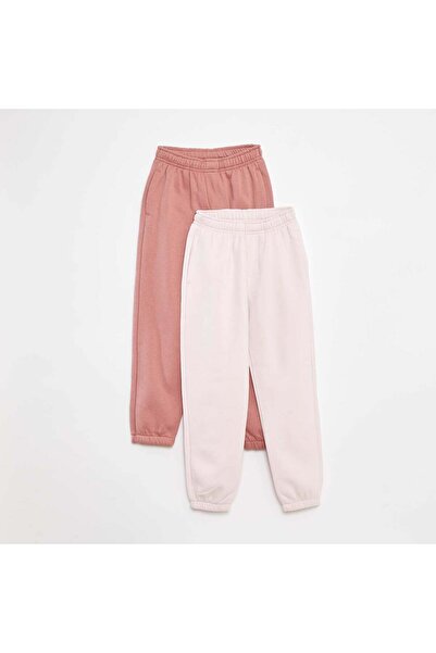 KIABI عبوة من زوجين من بنطلونات رياضية من قماش سويت شيرت باللون الوردي