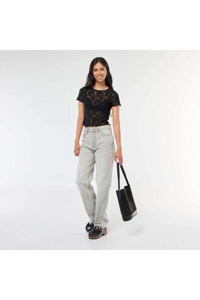 KIABI Lace Short-Sleeve T-Shirt BLACK