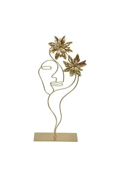SHOPIENS Metal Table Decoration Shopiens®, Face with Flowers, Golden, 16 x 37 cm