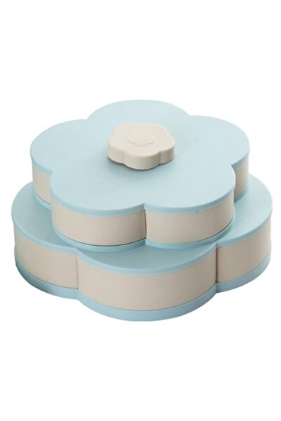 EMATTERIO Smart Serving Box - Flower Shape, Rotating, 10 Compartments, 2-Tier, 42 cm, Blue
