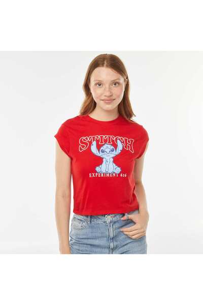 KIABI Printed 'Stitch' Cropped T-shirt RED
