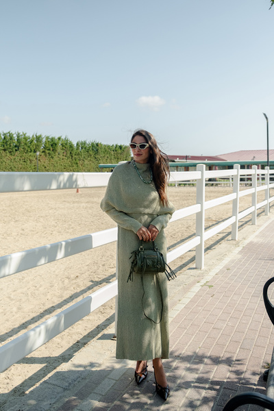 LOCCO Women's Cape Collar Dress Pistachio Green