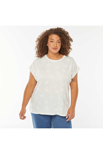 KİABİ تي شيرت بأكمام قصيرة مع تطريز كامل باللون الأبيض