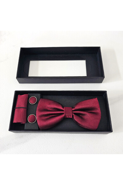 FY FashionForYou Gentleman 3-piece set, for men, bow tie, button and cloth handkerchief, Bordeaux