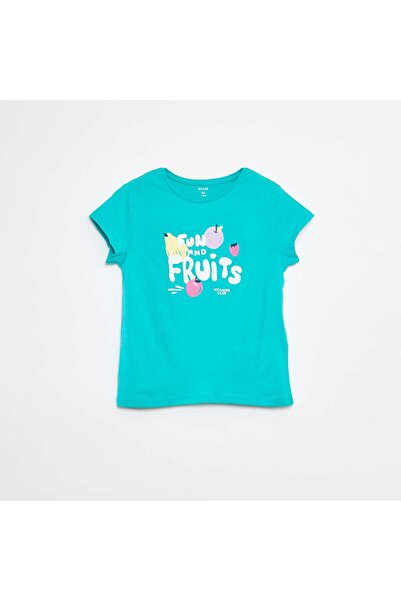 KIABI تي شيرت مطبوع بأكمام قصيرة ورقبة دائرية باللون الأخضر