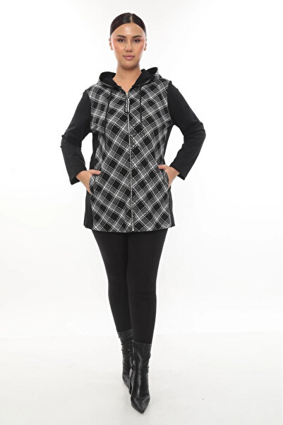 Lady Majestic Plaid Hooded Zippered Plus Size Sports Stylish Cardigan