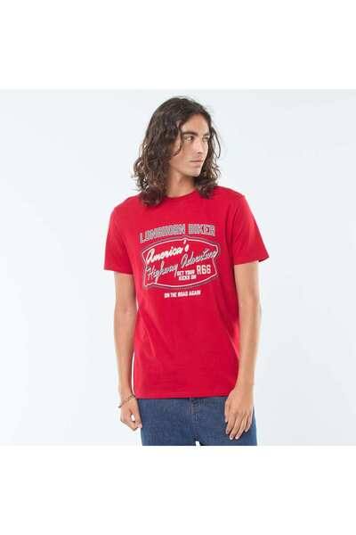 KIABI Short-sleeved printed T-shirt with round neck RED