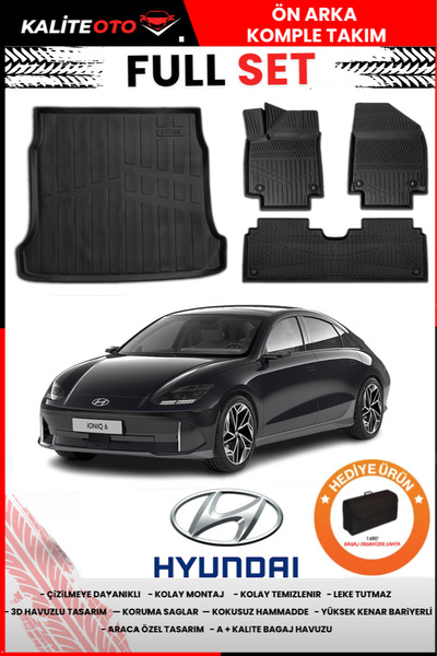 ko kaliteoto Hyundai Ioniq 6 2024 Model Bagaj Havuzu+Paspas Takımı Full Set+H...