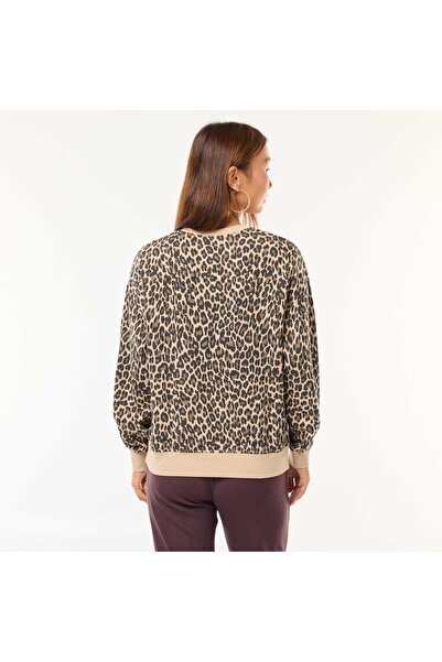 KIABI Printed Crew Neck Sweatshirt BEIGE