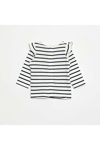 KIABI Long-sleeved patterned T-shirt with ruffled armholes WHITE