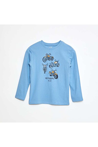 KIABI Printed long-sleeved T-shirt BLUE
