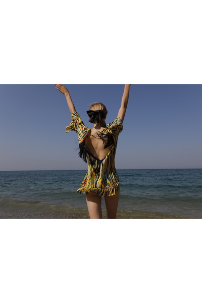 COCCARA CAPRİ YELLOW SARI VİSKON MİNİ PLAJ ELBİSESİ