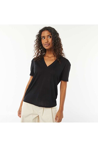 KIABI T-shirt with short sleeves and V-neckline BLACK
