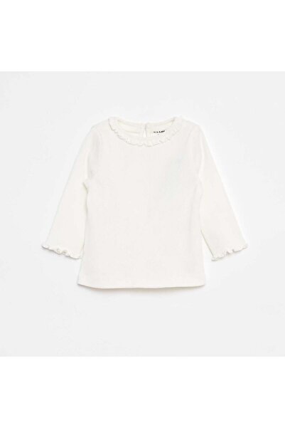 KIABI تي شيرت مضلع بأكمام طويلة باللون الأبيض