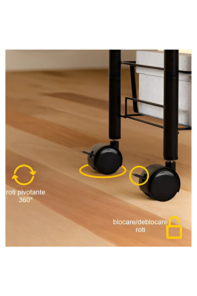 Herum Shelf with 4 metal mesh baskets, wheels, organization, storage, for narrow spaces, 44 x 20 x 98 cm