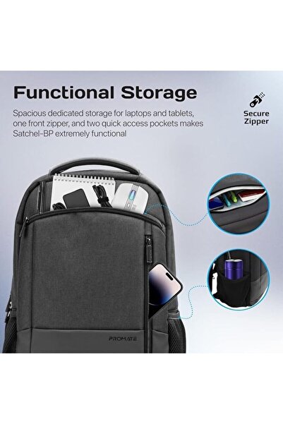 Promate Travel Laptop Backpack, Premium Sleek Lightweight Laptop Bag, Tablet Pocket, Water-Resistanc