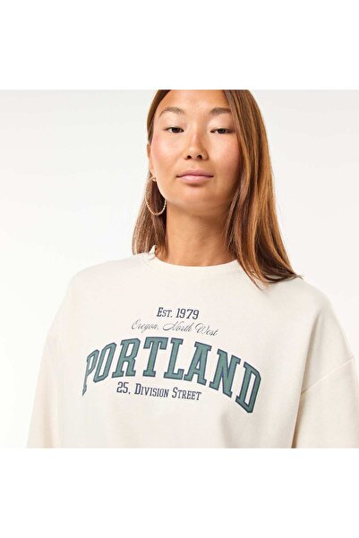 KIABI Printed Crew Neck Sweatshirt WHITE