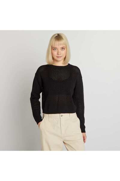 KIABI سترة محبوكة مفتوحة ذات رقبة دائرية باللون الأسود