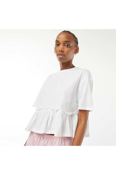 KIABI Plain short-sleeved T-shirt with flounced hem WHITE