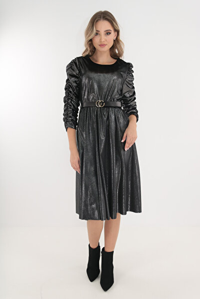 Trend Land Rochie de ocazie din catifea cu glitter si fronseuri pe maneci