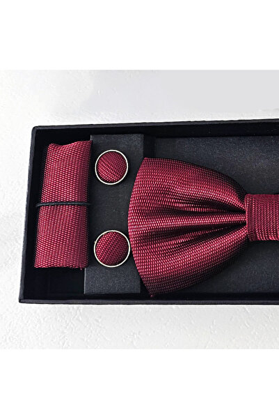 FY FashionForYou Gentleman 3-piece set, for men, bow tie, button and cloth handkerchief, Bordeaux
