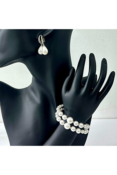 FashionForYou Precious Pearls accessory set with earrings and bracelet made of handcrafted pearls, in gift box, White