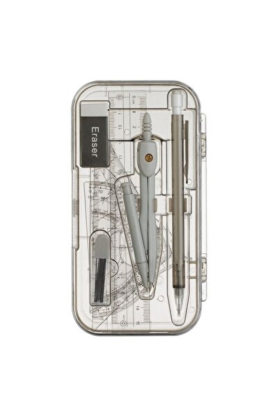 SHOPIENS 8 Piece Geometry Set, Shopiens, with Grey Metal Compass, Mechanical Pencil, Rulers, Protractor, Eraser, With