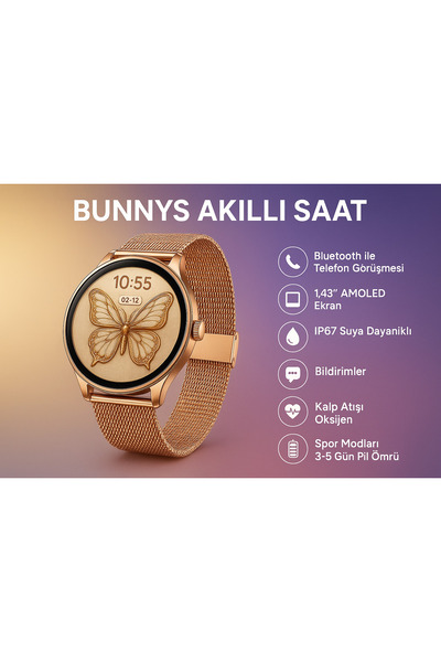 Bunnys XİAMOİ Redmi Note 12 Pro Uyumlu 1.43" AMOLED Ekran Akıllı Saat – Su Ge...