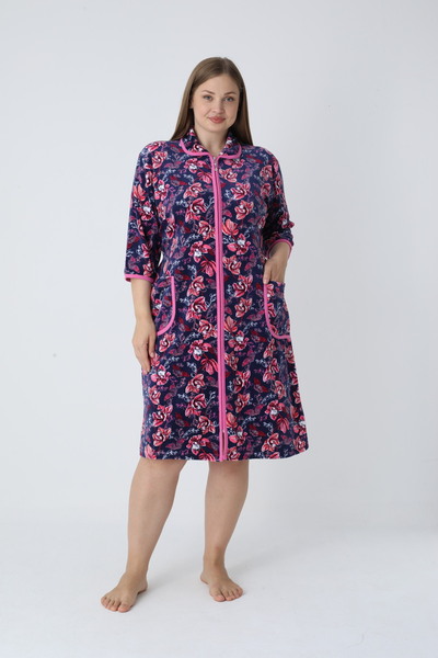 ROMEO LİFE Γυναικείο φόρεμα με φερμουάρ από βαμβακερό βελούδο μεγάλου μεγέθους ΡΟΖ-ΜΩΒ 1125