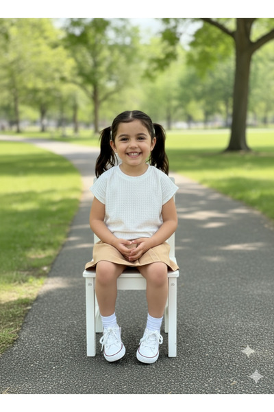 FESSHERA KİDS Girl's Suit Set with Skirt | Short Sleeve Blouse and Pleated Skirt 2-Piece Set | Holiday and Everyday Wear