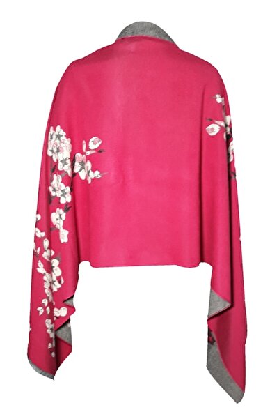 L-line fashion Eșarfă dublă pentru femei, roz închis/gri, model floral, 190x65 cm