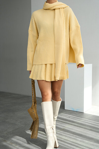 Lupies Kadın Atkılı Kazak-Etek 3'lü Triko Takım