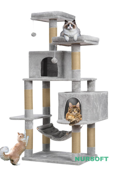 Nursoft XL Çift Yuvalı Hamaklı Kedi Tırmalama Oyun Evi – 8-10 kg Kapasiteli