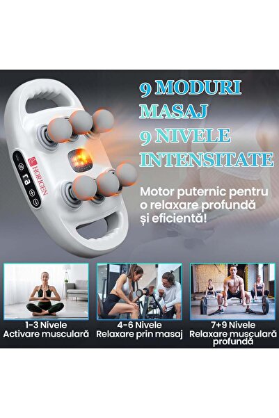 Horigen Aparat Masaj Profesional 6 Capete MuscleWave Six, 9 Programe/Viteze, 19.000 Pulsatii/Min,Gri