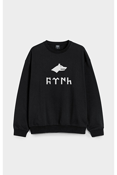 MODA سويت شيرت تركي بطبعة بوزكورت وياقة دائرية بدون قلنسوة من القطن باللون ال...