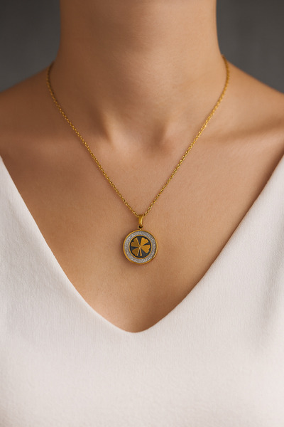 G Sport POLO Clover Pendant Detailed Steel Necklace