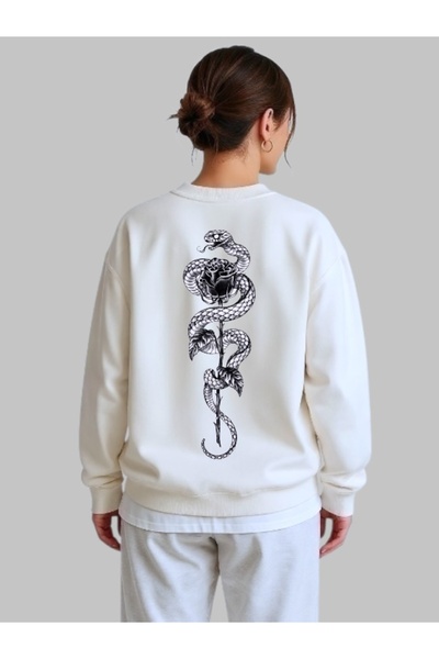 ArtYus Tricou unisex cu mânecă lungă Snake Yılan Gül Transfer cu imprimeu gul...