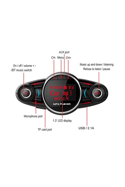 Guangzhou Fuzhixiang Auto Accessories Co Modulator Fm ecran mare color LCD 1.3 Hands-free Bluetooth 5.0 + EDR USB Mp3 Player Aux microfon"