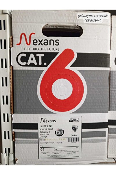 Nexans Cat6 Halogen Free Lszh Data Cable 100% Copper 15 Meters with Jacks Data Internet, Camera Cable