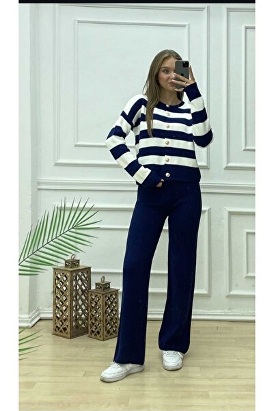 LOBOLIC Γυναικείο άνετο κοστούμι πλεκτό με ρίγες