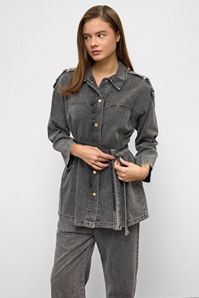 Olcay Παντελόνι τουνίκ με λεπτομέρεια απολέτας Τζιν Σετ ΑΝΘΡΑΚΙΤΙΚΟ 9381-TK