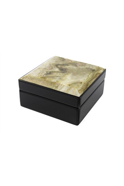 Mikasa Moor Marble Patterned Black Glass Box 17X17X9Cm