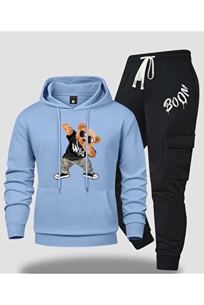 ORVIO Group Men's Hooded Teddy Bear Printed - Tracksuit Set