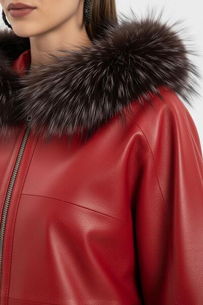 Deriderim Lulu Red Poncho Double-Sided Genuine Leather Coat