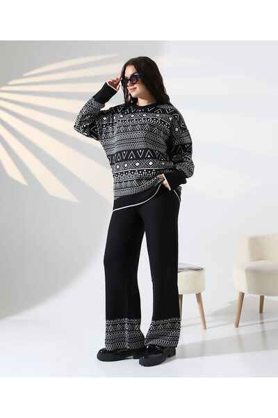 comstar طقم تريكو نسائي بياقة دائرية وبنطلون فضفاض