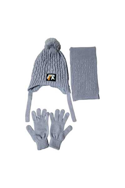 Aware Time Kitti 4-8 Years Old Boys' Fleece-Lined Scarf, Beanie, Gloves 3-Piece Set