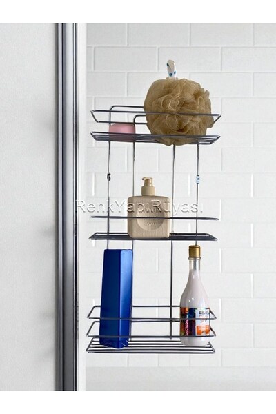 RENK YAPI RÜYASI Kare 3-Layer Metal Bathroom Shelf with Screws, In-Tub Shower Shelf, Modern Economic Bathroom Shelf